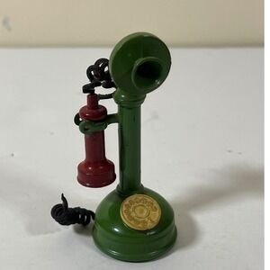 Vintage‎ Miniature Green Red Rotary Candlestick Telephone Pencil Sharpener